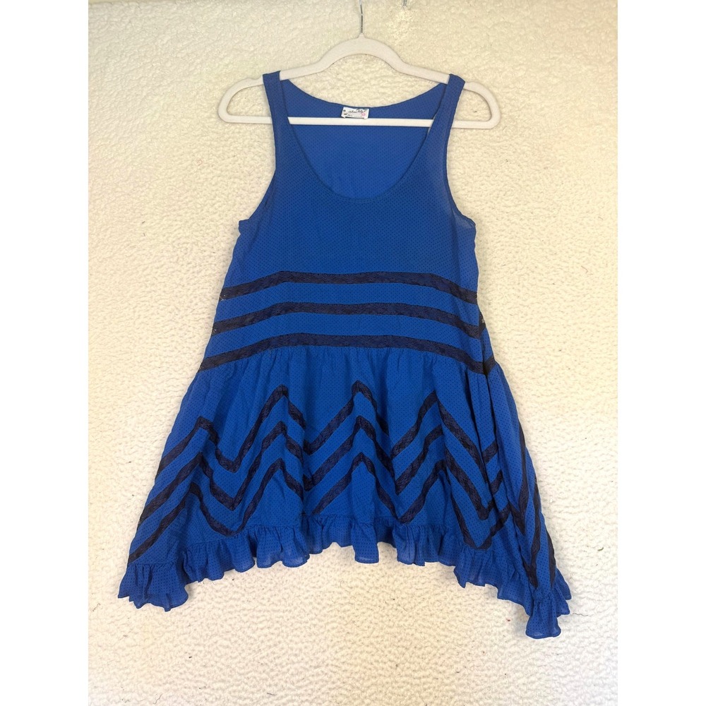 Intimately FREE‎ PEOPLE Voile Lace Blue Trapeze Slip Dress XS Ruffle Feminine